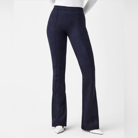NWT Spanx Faux Suede Flare Pants in Navy - Picture 3 of 9